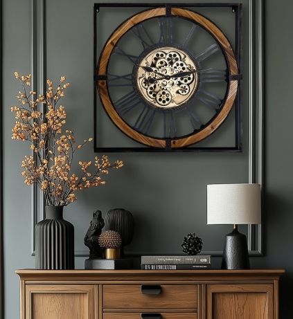 YHD Black/Gold Iron Framed Gear Clock-1