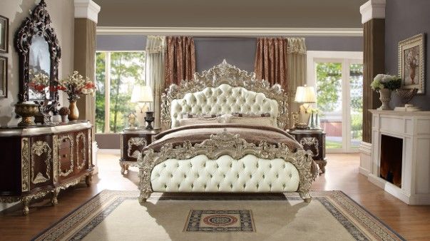 Homey Design 5-Piece Brown/Metallic Silver Bedroom Set-0