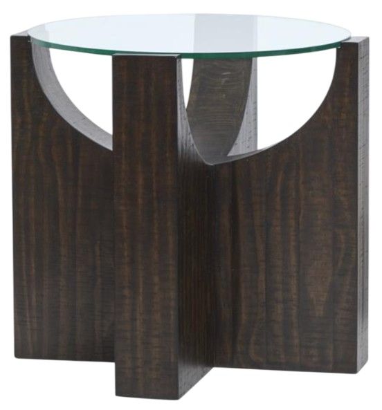 Magnussen Home® Beckham Glass Top Round Accent Table with Rustic Tavern Base-0