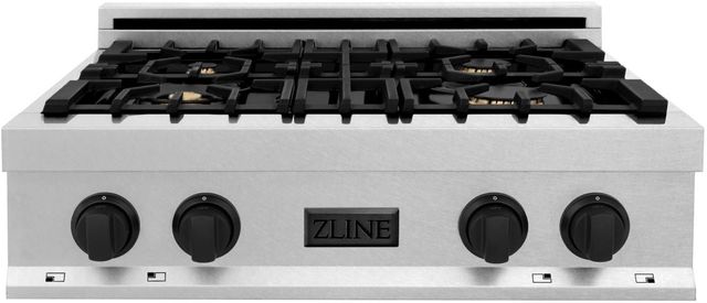 ZLINE Autograph Edition Legacy 30" Satin Stainless Steel Gas Rangetop with 4 Burners, Porcelain Cooktop and Matte Black Accents-0