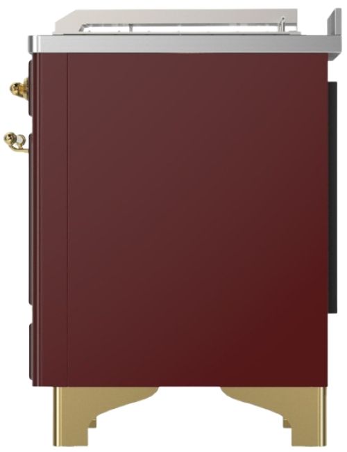 Ilve® Majestic III 48" Burgundy Pro Style Dual Fuel Liquid Propane Range with French Top and Brass Trim-3