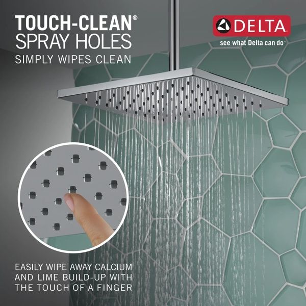 Delta Universal Showering Components 12" Lumicoat® Chrome Square Single-Setting Metal Raincan Shower Head-1