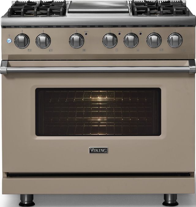 Viking® 5 Series 36" Nantucket Pro Style Dual Fuel (NG) Range with Polished Chrome Trim-2