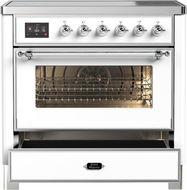Ilve® Majestic III 36" White Pro Style Induction Range with Triple Glass Door and Chrome Trim-3