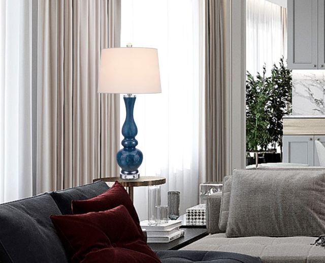 Cal® Lighting & Accessories Candlestick 2-Piece Antique Blue Luster/Clear Table Lamp Set-3