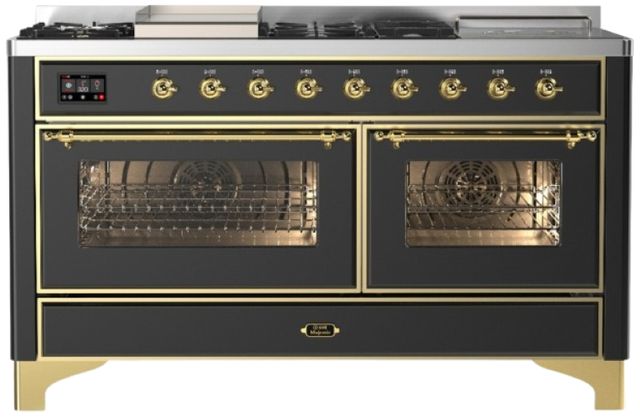 Ilve® Majestic III 60" Graphite Matte Pro Style Dual Fuel Natural Gas Range with French Top and Brass Trim-0