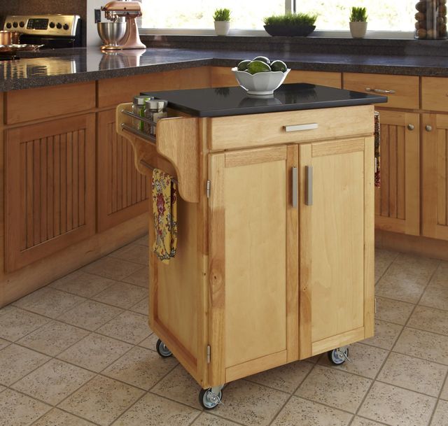 homestyles® Cuisine Cart Black Granite/Natural Kitchen Cart-1