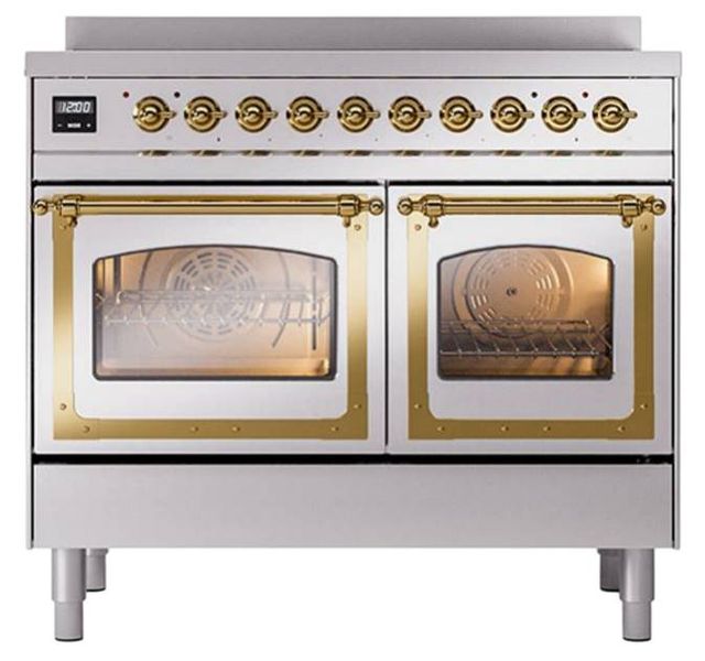 Ilve® Nostalgie II Noblesse 40'' Stainless Steel Pro Style Induction Range with Brass Trim-1