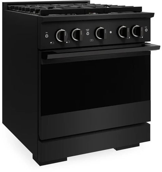 ZLINE Marino 30" Black Stainless Steel Pro Style Dual Fuel Range with 4-Burner DuoPro™ Cooktop and Electric Convection Oven-3