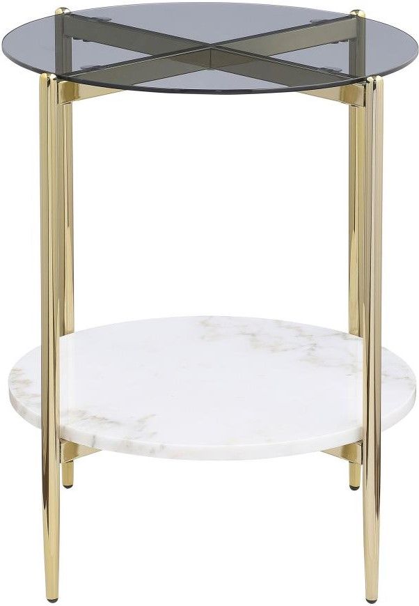 Coaster® Jonelle White End Table with Gold Base-1