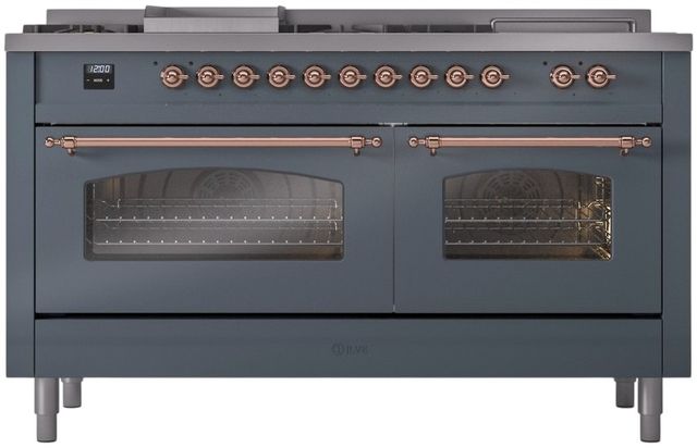 Ilve® Nostalgie II Series 60" Blue Grey Pro Style Dual Fuel Range-1