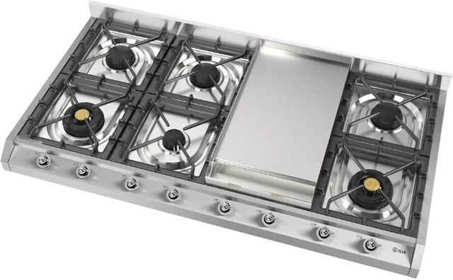 Ilve Nostalgie II 48” Stainless Steel Gas Cooktop with 8 Burners, Griddle and Chrome Trim-3