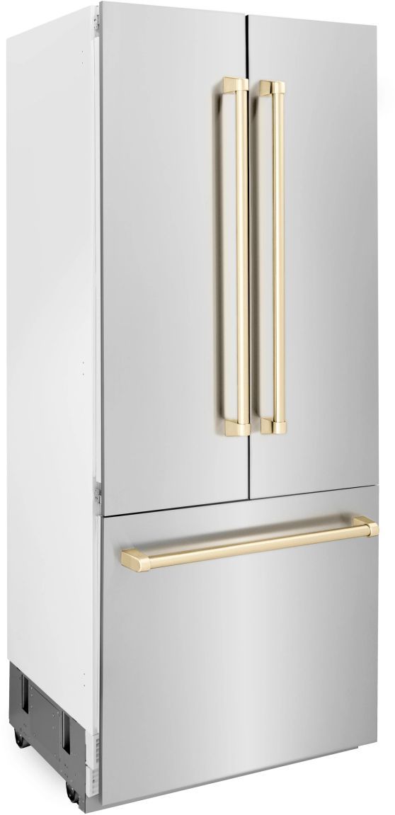 ZLINE Autograph Edition 36" 19.6 Cu. Ft. Stainless Steel Built In French Door Refrigerator with Water Dispenser and Ice Maker in Polished Gold Accents-2