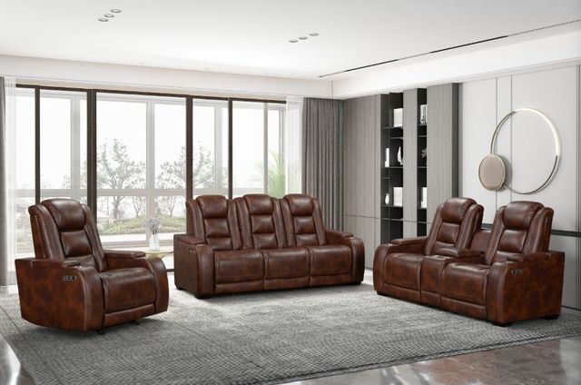 New Classic® Home Furnishings Chester Brown Power Reclining Console Loveseat-1