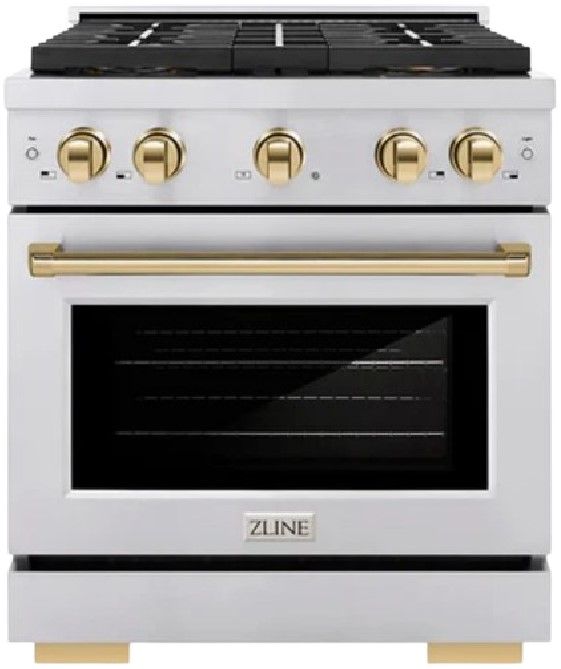 ZLINE Paramount 30" 4.2 cu. ft. Satin Stainless Steel Paramount Dual Fuel Range with 4 Burner DuoPro™ Cooktop and Electric Convection Oven with Polished Gold Accents-0