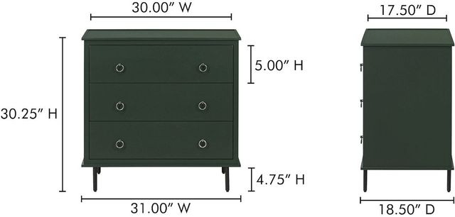 Moe's Home Collection Reagan Deep Green 3-Drawer Nightstand -3
