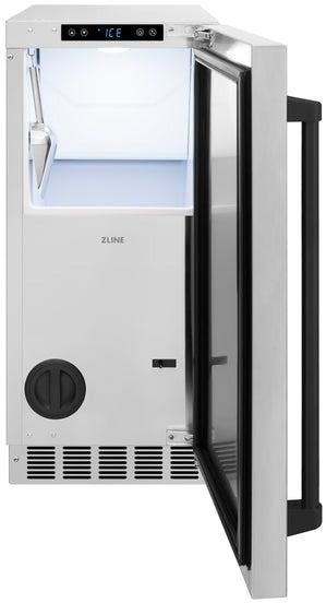 ZLINE Autograph Edition 15" Stainless Steel Touchstone Clear Cube Ice Maker with Matte Black Handle-1