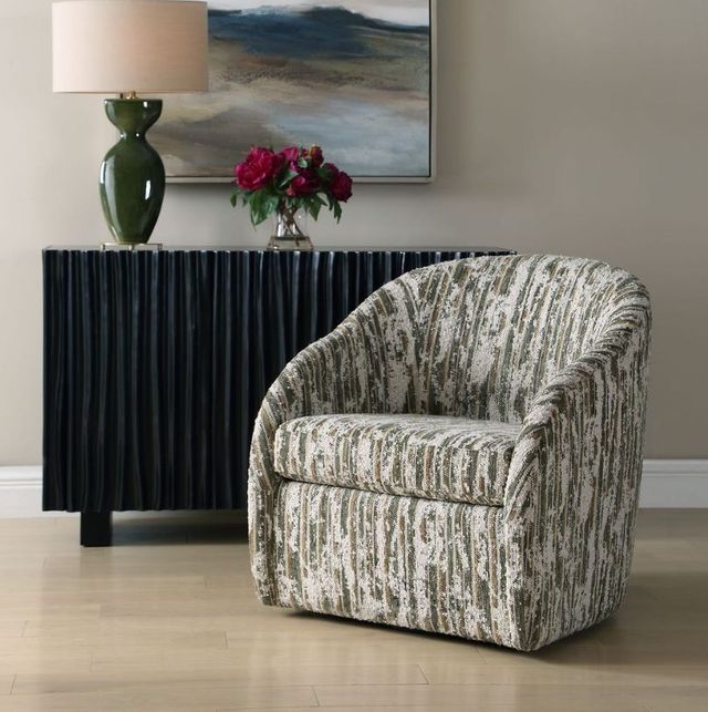 Uttermost® Mari Caramel/Ivory/Moss Green Swivel Chair-2