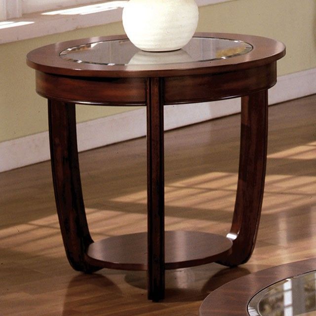 Furniture of America® Crystal Falls Dark Cherry Glass Insert End table-1
