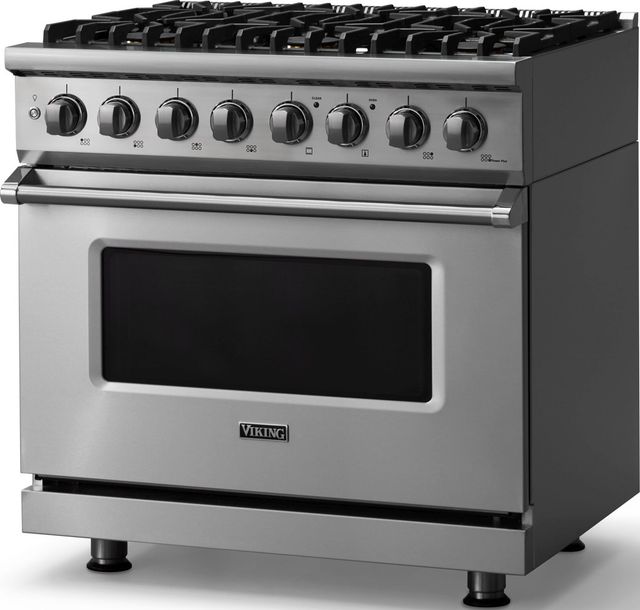 Viking® 5 Series 36" Stainless Steel Pro Style Dual Fuel (NG) Range with Polished Chrome Trim-3