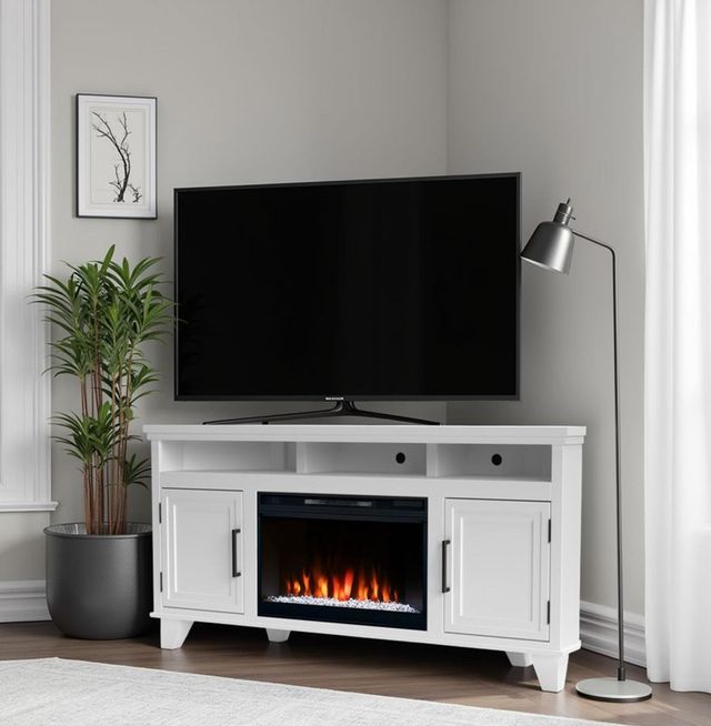 Legends Home Real Cozy Sonoma Jasmine White 64" Corner Fireplace Console-1