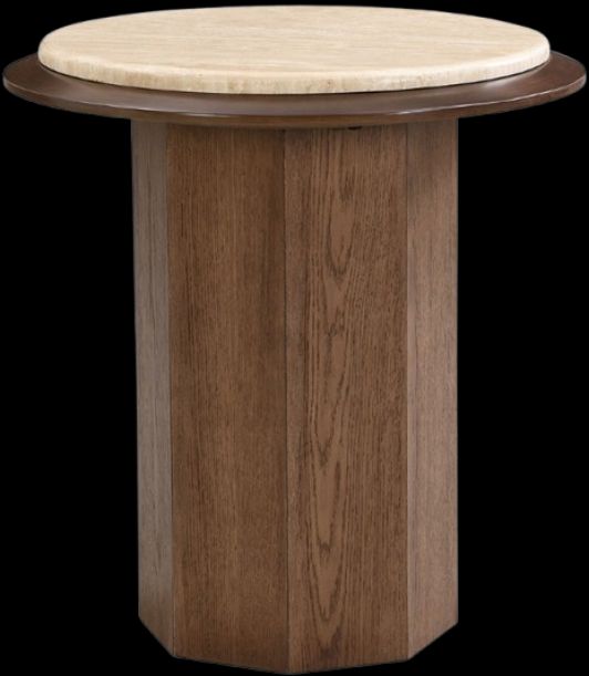 ACME Furniture Kasha Beige Travertine Top End Table with Walnut Base-3