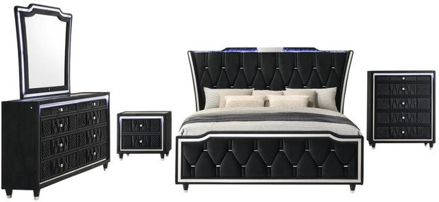 Coaster® Lorient 5-Piece Black California King Upholstered Panel Bedroom Set-0