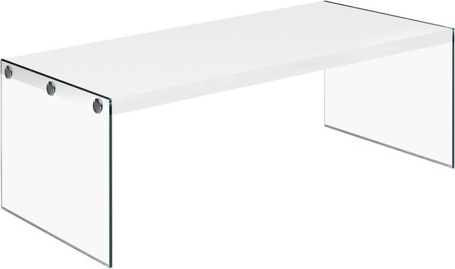 Monarch Specialties Inc. Glossy White Coffee Table with Tempered Glass Frame -0