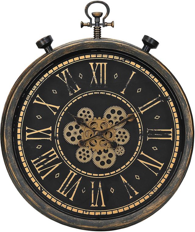 Monarch Specialties Inc. Brown 24" Round Wall Clock with Standard Numbers on Brown Background and Go-0