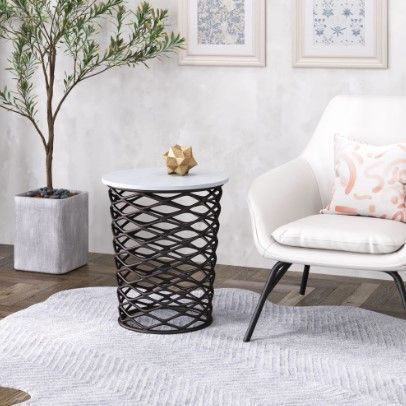 Zuo® Modern King White Side Table with Antique Black Steel Base-2