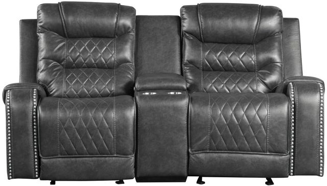 Homelegance® Putnam Gray Manual Double Glider Reclining Console Loveseat-2