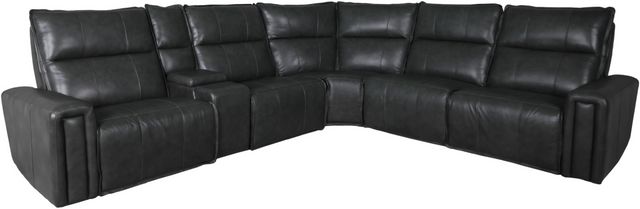 FTS Direct Zenith 6-Piece Charcoal Leather Power Reclining Sectional with Power Headrest