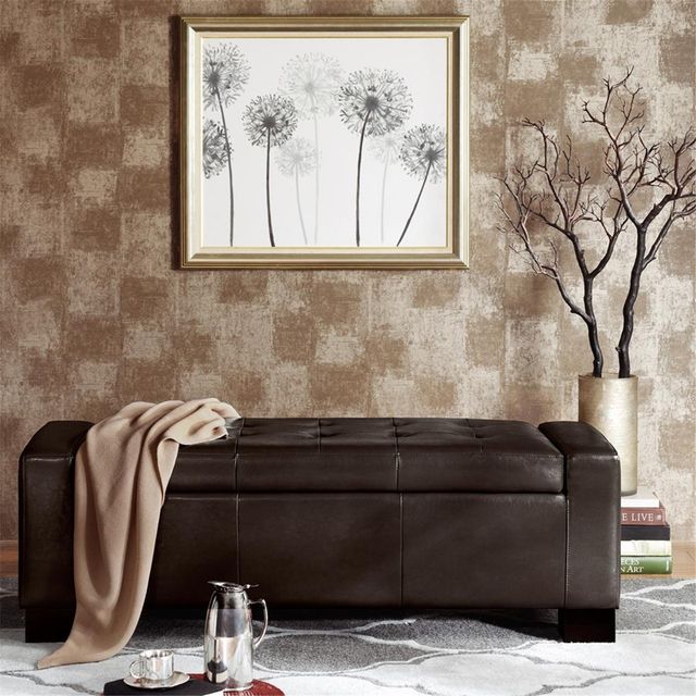 Olliix by Madison Park Brown Mirage Tufted Top Storage Bench-2