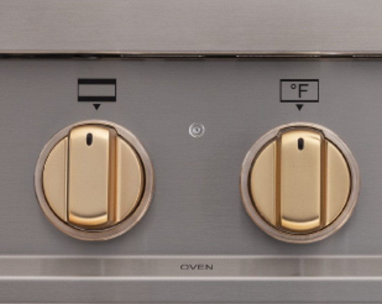 Bertazzoni Satin Gold 10 knobs All Gas | M&M Appliance