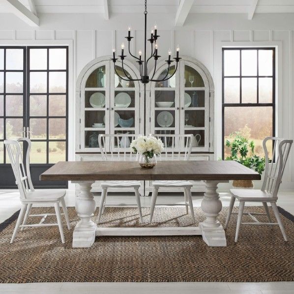 Liberty Furniture River Place 5-Piece Riverstone White/Tobacco Trestle Dining Set-1