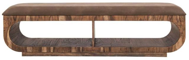 International Furniture Direct Balam Gray/Stained Brown Upholstered Bench-3
