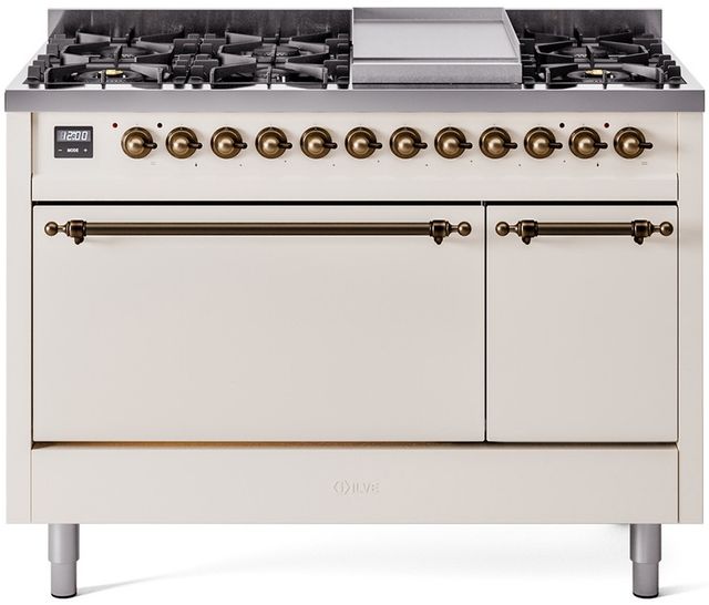 Ilve® Nostalgie II Series 48" Antique White Pro Style Dual Fuel Range-0