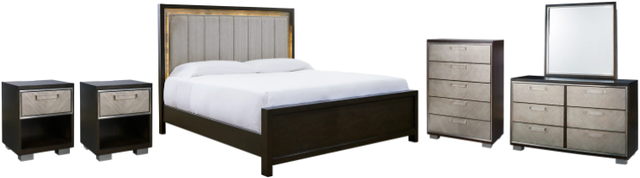 Signature Design by Ashley® Maretto 6-Piece Two-tone King Upholstered Panel Bed Set-0