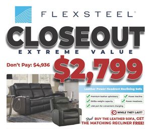 Flexsteel® Cody Grey BUY the Leather Power Reclining Sofa with Power Headrest Get the Matching Recliner FREE