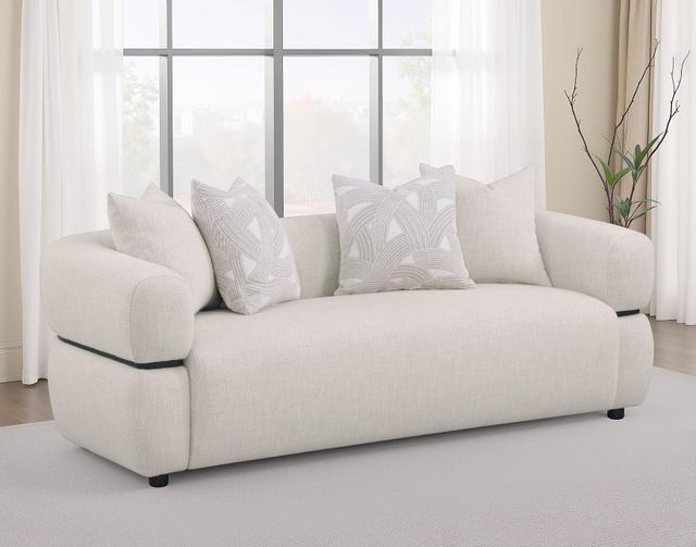 Coaster® Jeanette 84" Beige Upholstered Round Arm Sofa-1