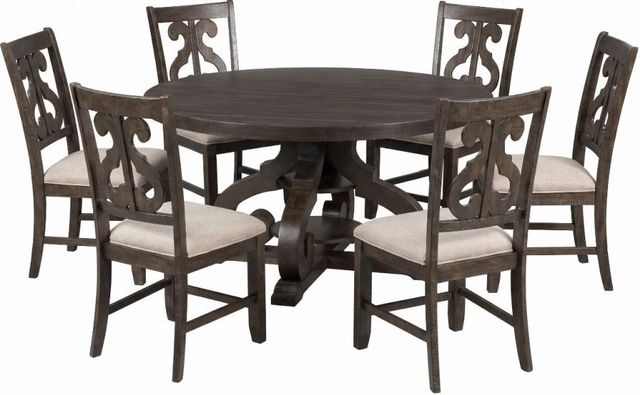 Elements International Stone 7-Piece Cream/Smokey Walnut Dining Set-0