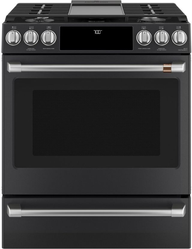 Café™ 30" Matte Black Slide-In Gas Range-1