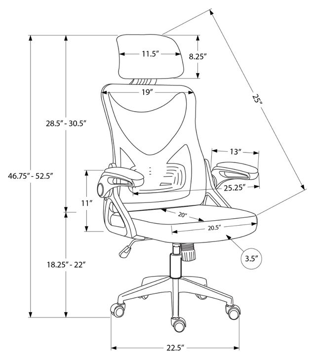 Monarch Specialties Inc. Black Mesh Office Chair-3