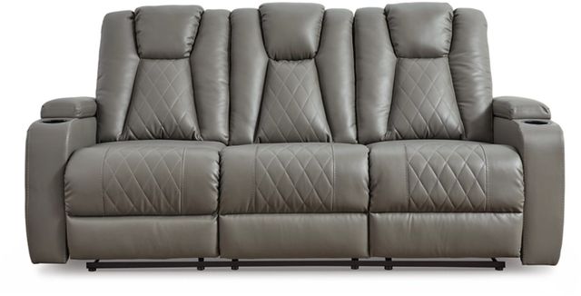 Signature Design by Ashley® Mancin Gray Reclining Sofa with Drop Down Table-2