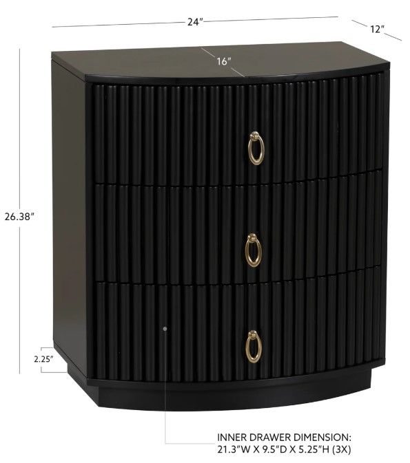 Powell® Ciarra Black 3-Drawer Nightstand-3