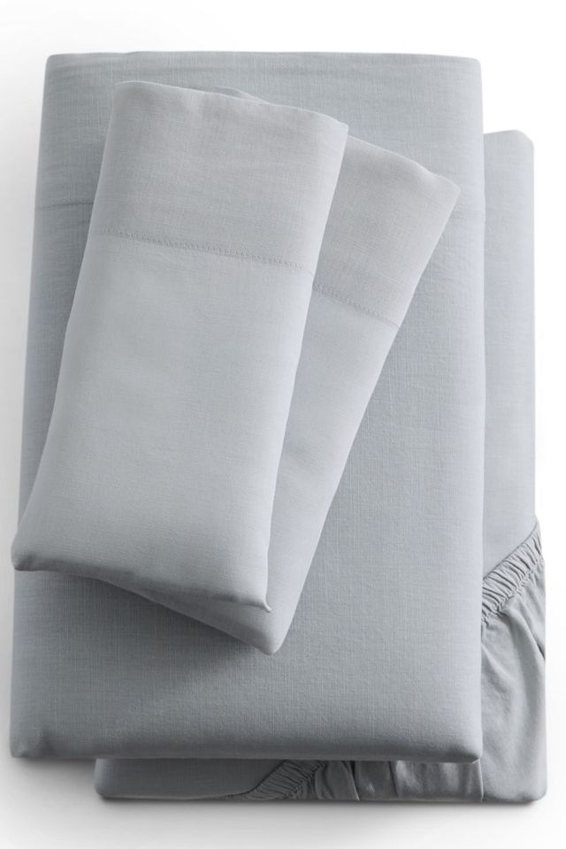 Malouf® Linen-Weave Cotton Fog Split Queen Sheets Set-0