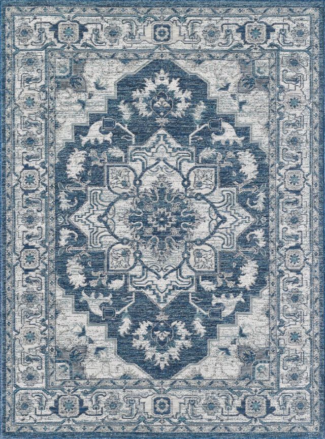 KAS Rugs Dahlia Ivory/Blue Medallion 5'x7' Area Rug-1