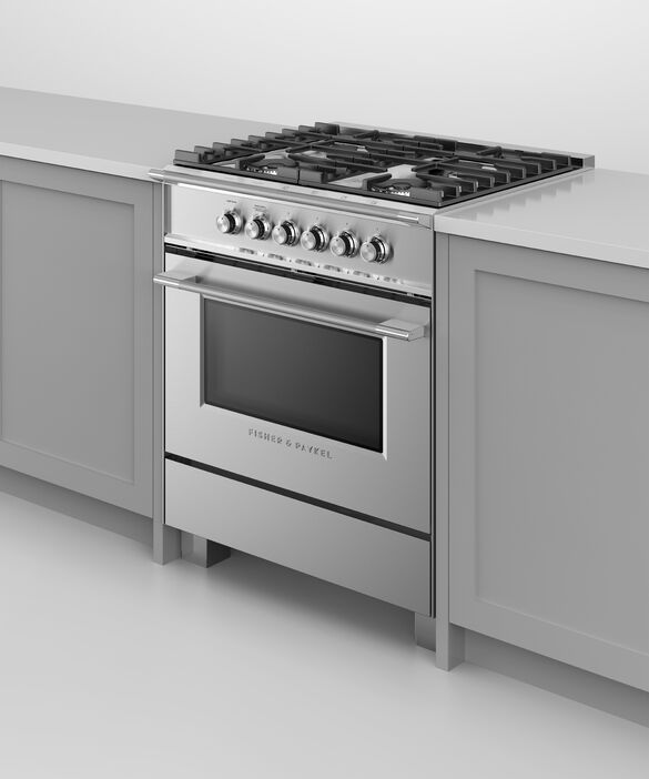 Fisher & Paykel 30" Brushed Stainless Steel with Black Glass Freestanding Natural Gas Range-6
