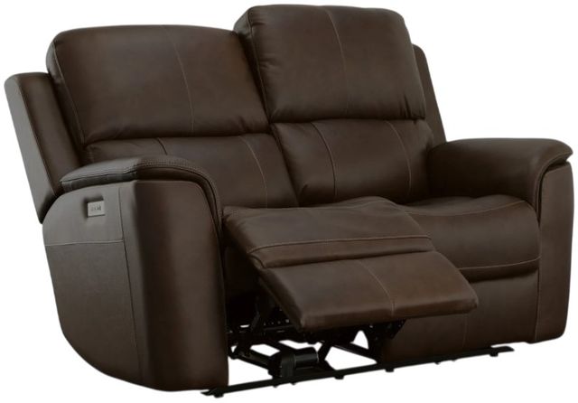 Flexsteel® Henry Burnt Umber Leather Brown Power Reclining Loveseat with Power Headrests and Lumbar-1