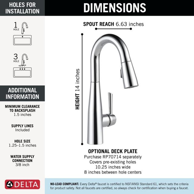 Delta Essa® Chrome Single Handle Pull-Down Bar/Prep-2